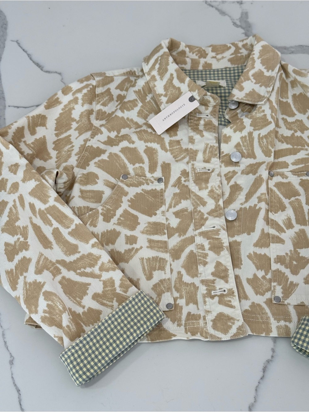 Anthropologie Maeve Gardener Denim Jacket Animal Print Sz M NWT